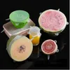 DHL Ship 6PCS/Set Silicone Stretch Suction Pot Lids Food Grade Silicone Fresh Keeping Wrap Seal Lid Pan Cover Kitchen Accessories FY2489