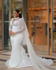 Plus Size Arabic Aso Ebi Sheer Neck Mermaid Wedding Dress Long Sleeves Sexy Bridal Gowns Dresses Custom Made New
