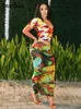 Платье с двумя частями Hawthaw Women Summer Crop Tops Long Skirt Beach Vacation Двумя штука