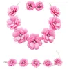 Halsbandörhängen Set Lovely Pink Flower Costume Jewelry African Wedding Beads Nigerian