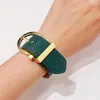 Bangle High Quality PU Leather Single Circle Gold Color Stainless Steel Belt Bracelets For Women Fashion Jewelry LB029