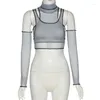 Women's T Shirts Woman Fashion Mesh Crop Vest Solid Color High Neck Tank Gloves Camisole S-L 4Color S1738614