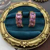 Stud Earrings Vintage Pink Purple Zircon French Style Western Medieval Jewelry C Shape Accessories