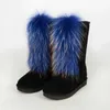 Stivali da donna alla moda Stivali invernali Stivali di pelliccia reali Scarpe pelose soffici Fodera piatta in peluche alta al ginocchio Stivali da neve caldi da donna sexy