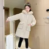 Manteau d'hiver en duvet pour filles de 5 à 12 ans, veste longue à capuche et col en fourrure pour enfants, vêtements d'extérieur en coton, Parka, combinaison de neige