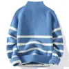 Męskie swetry Winter Man's Sweter ciepłe paski pulowerowe Pół zamek błyskawiczny swobodny odzież dresowa szczupła dzianina w szyku w szyku w dekolcie