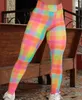 Women's Leggings FCCEXIO Color Grid 3D Print Women Pants Push Up Running Sports Leggings Slim Pants Female Casual Trousers Fitness Legging 230425