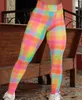 Leggings femininas fccexio color grid 3d imprimir calças femininas push up bun esportes perneiras slim calças femininas calças casuais fitness legging 230425