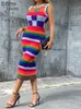 Abiti casual Sisterlinda colorato in maglia elegante Maxi Dress Women Weeveless Skinny Round Neck BodyCon Female Female Clubwear Vestitido Mujer 230425