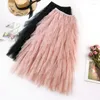 Skirts Cacocala 2023 Summer Fashion Tulle Skirt Women Long Maxi Korean Black Pink High Waist Pleated Female