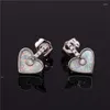 Boucles d'oreilles à étalon rose or argent couleur nuptiale d'amour romantique coeur pierre blanc zircon bleu opale pour femmes bijoux