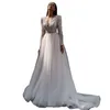 2024 Boho A Line Suknie ślubne koronkowe aplikacje długie rękawy Białe tiulowa sukienka na pannę Młodej Straża Iluzja z powrotem seksowne sukienki ślubne wiejskie