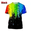 Homens Camisetas 2023 Moda Color Splash Ink Gotejamento Colorido 3D Impresso T-shirt Homens e Mulheres Casual Manga Curta