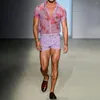 Chemises décontractées pour hommes Floral Chemise à revers transparente Hommes Sexy Voir à travers l'homme Respirant Manches courtes Fête Été Plage Vacances Chemise