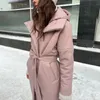 Damen Daunenparka Malina Winter Warm Solide Leder Parkas Frauen Mode Einfache Abnehmbare Hut Mäntel Frauen Elegante Lange Baumwolle Jacken Weibliche Damen 231124