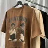 女性用TシャツY2K服クロスアメリカンレトロコットンスリーブ男性と女性ラウンドネックTシャツルーズカップルワイルドカジュアルインウーマンTシャツ230425