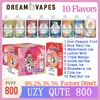 Original UZY Qute 800 Puff Disposable E Cigarettes Pod 1.2ohm Mesh Coil 3ml Pod 550 mAh Battery RGB Light Vape Pen Puff Plus 800 0% 2% 3% 5% Kit