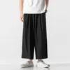 Men's Pants Loose Chinese Style Plus Size Wide 2023 Cotton Linen Casual Cropped Trousers Summer Thin Harajuku Hakama Men Clothing