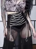 Dresses Goth Dark Mesh Mall Gothic See Through Sexy Midi Skirts Women Grunge Punk Faux Leather Black Long Skirt High Waist Alt Clothes