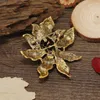 Brooches Female Fashion Vintage Champagn Crystal Flower For Women Luxury Yellow Gold Color Alloy Plant Brooch Safety Pins