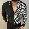 Camicie casual da uomo Moda leopardata stampata colore a contrasto Autunno Camicia a maniche lunghe da uomo Risvolto vintage monopetto da uomo Streetwear