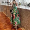 Casual Dresses Blue Floral Printed Women Tank Dress Sleeveless Korean Fashion Chic Clothing Party Robe Femme Autumn Winter 2023 Vestidos