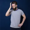 T-shirts voor heren Akkad Kuti Vintage heren blauw wit gestreepte t-shirts zwaargewicht katoen losse casual t-shirt mannen oversized tops unisex streetwear 230426