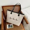 Sacos de compras Heartbeat Line Letters Presente para esposa mãe tote bolsa de trabalho engraçado impresso mulheres lona bolsa de praia