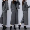 Calças femininas de duas peças blazer terno moda doublebreasted tweed jaqueta cintura elástica solta calças largas 2pcs conjunto de correspondência 231124