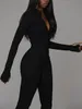Kvinnors jumpsuits Rompers kliou Solid Black/Hite Bodycon Jumpsuit Sports Summer Fitness Long Sleeve Zipper Elastic 230425