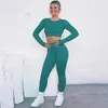 Roupa de ioga conjunto sem costura feminino Feamle Dois peças de 2 peças de manga comprida Top T-shirt Leggings Sportsuit Gym Gym Wear Fitness