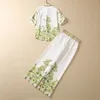 2023 Summer White / Black Floral Print Two Piece Pants Set 1/2 Half Sleeve Lapel Neck Single-Breasted blus Wide Ben Byxor Pants Suits Set S3A050330