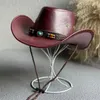 Berets Faux Leather Cowboy Hat Men Women Vintage Western With Retro Ethnic Belt Decor Adjustable For Cowgirls