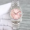 Titta på automatisk mekanisk 31mm kvinnlig armbandsur rostfritt stål 904l Bezel Diamond Designer Armband Montre de Luxe Casual Armband Business Pink Arvur