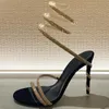 Designer de luxe Super célébrité française diamant ruban peau de serpent mode talons hauts, bout rond sandales pour femmes à bout ouvert, chaussures d'usine de chaussures pour femmes