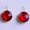 Boucles d'oreilles pendantes bijoux à breloques Multi couleur rouge noir marron bleu rond ovale Triangle forme verre avec jante en or pur femmes boucle d'oreille