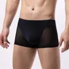 Underbyxor män se genom sexig is silkes mesh bulge påse boxer trosor shorts underkläder trosor bikini andningsbara män