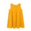 소녀 드레스 어린이 소녀 소매 소매 a- 라인 드레스 여름 아이의 옷 면화 유아 선생 공주 노란색 녹색 230224