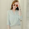 Women's Blouses Sweet Women Plain Three Quarter Sleeve Blouse Trend Korean Double Pocket Shirt Loose Unique Design Chiffon Pullover Tops