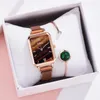 Wristwatches Fashion Ladies Watch Alloy Mesh Belt Small Green Korean Square Head Quartz Watches Female For Women