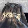 Erkek Hoodies Sweatshirts 2023 Yeni Moda Retro Street kadife Mektup Yıldızları İşlemeli Kadın Y2K Çift gevşek fermuar Casual Ceket Üstü Y23