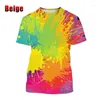 Homens Camisetas 2023 Moda Color Splash Ink Gotejamento Colorido 3D Impresso T-shirt Homens e Mulheres Casual Manga Curta