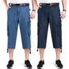 Shorts pour hommes Jeans Shorts Pantalons d'été pour hommes Multi Poches latérales Casual Bermudes Homme Droite Longue Bleu Denim Short Cargo Lâche Hommes 230426