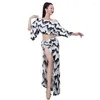 Stage Wear Belly Dance Set Women Professional Half Sleeves Top Split Long Skirt 2pcs Oriental Performs Training Group Clothes Suit