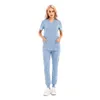 Kvinnors tvåbitar byxor Kvinnor Solid Color Spa Threaded Clinic Work Suits Tops Uni Scrub Pet Nursing Uniform Drop Delivery Apparel C DHF3G