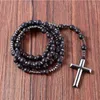 Pendant Necklaces Cross Religious Jewelry Catholic Christ Rosary Necklace Matte Black Onyx Beaded With Hematite