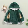 Chaquetas Chaqueta de pana para bebés pequeños Moda Bloque de color de manga larga con cremallera Abrigo con capucha para niñas Niños