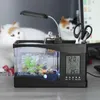 Tanks USB Desktop Mini Aquarium Fish Tank Beta Aquarium with LED Light LCD Display Screen and Clock Fish Tank Decoration with Pebbles