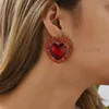 Stud Earrings Red Heart Large For Women Designer Luxury Rhinestone Exaggerated Romantic Thanksgiving Jewelry Accessories Brincos