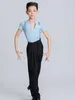 Stage Wear Boys Ballroom Dance Costume Latin Dancing Performance Blue V-Neck Shirt Black Pants ChaCha Rumba Dancer Outfit DL11279